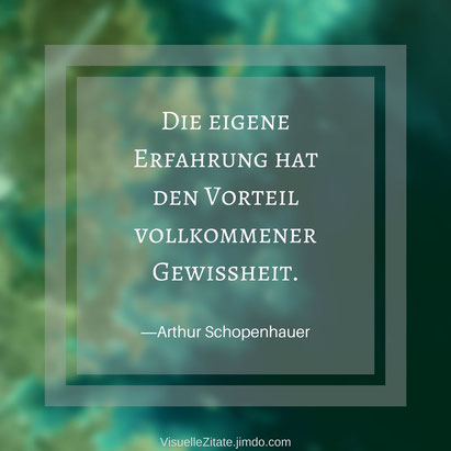 Die eigene Erfahrung hat den Vorteil vollkommener Gewissheit, Arthur Schopenhauer, visuelle zitate, quotes, weisheiten, grafische poster, kreatives design, visuzit, 