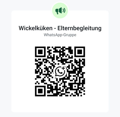 QR-Code zur WhatsApp Community mit der Überschrift Wickelküken - Elternbegleitung