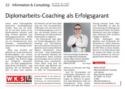 Salzburger Wirtschaft Presse Mein Lektor, SW 217