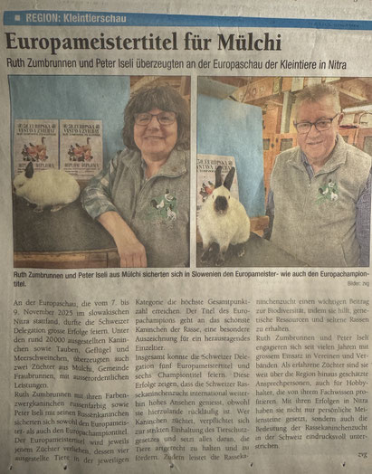 Dorfleist Mülchi in der Region mit dem Europameistertitel für die schönsten Kaninchen