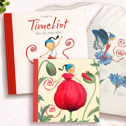 Le coffret cadeau : 1 album "Timeliot - Ma vie, mon elfe" + 1 carnet + 1 pochon Timeliot