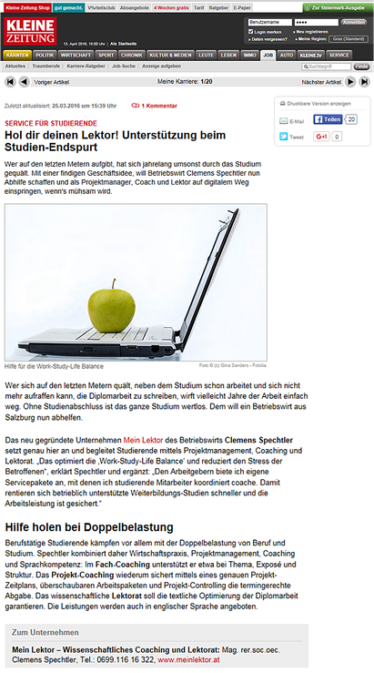Kleine Zeitung Presse Mein Lektor