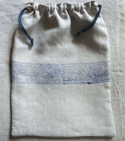 Brotbeutel Leinen mit Blaudruck