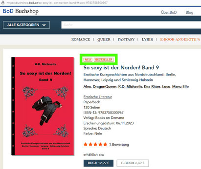 eBook/Buch: So sexy ist der Norden! Band 9 Auszeichnung als Bestseller im BoD-Buchshop erhalten. Screenshot K.D. Michaelis