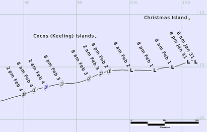 Track map of tropical cyclone Vince in the indian Ocean. From www.bom.gov.au