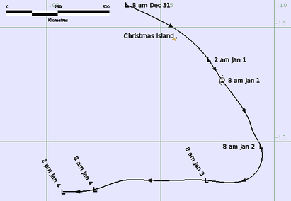 Track map of tropical cyclone Iggy in the southern Indian Ocean (01/01/2026). From www.bom.gov.au