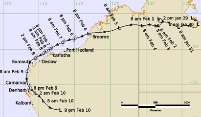 Track map of tropical cyclone Mitchell. From www.bom.gov.au.
