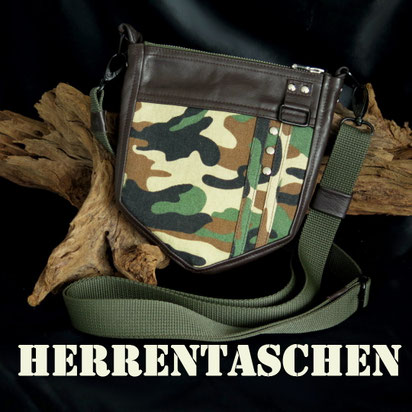 braune umhängetasche aus Pferdeleder für Herren mit einem Camouflage Stoffeinsatz