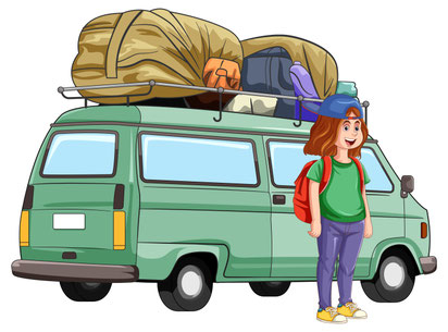 Grüner Transporter mit einer Frau für Transporter Ankauf