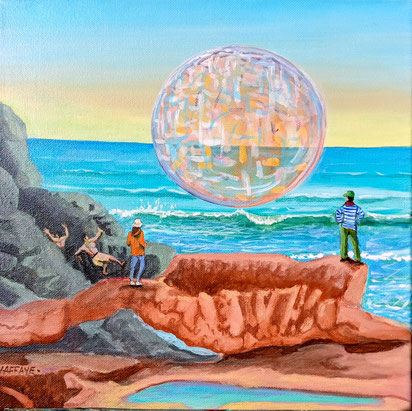Nouvelle Terre. Evacuation d'une bulle émotionnelle Terreste. Acrylique sur toile 30x30cm. Disponible. 140€.