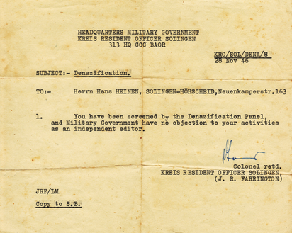 Historical document: Denazification 1946