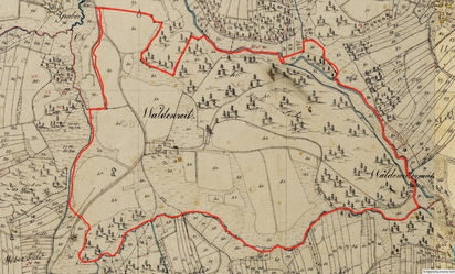 Besitz des ehem. Edelsitzes Waldenreut (Basis BayernAtlas, Historische Karte, eigener Eintrag)