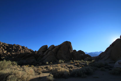 The filming location of John Wayne's "Tycoon" in the Alabama Hills: a face facade of the tunnel entrance was built between these massive outcroppings in the Ruiz Hills.