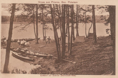 [AK: Einfahrt zur Dubrow. Carl Schulze, Berlin-Johannisthal, Kaiser-Wilhelmstr. Nr. 12.  Eigentum: R. Saalfeld]