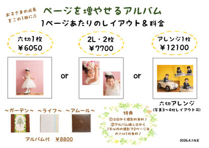 増やせるアルバムのレイアウト&料金