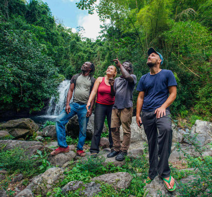 IRIELAB Team and Locals enjoy the view of Jamaican nature near hidden waterfall