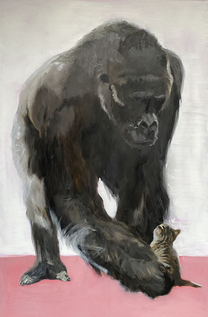 Painting of Koko the gorilla with cat