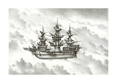 dibujos, arte fantastico, dibujo fantastico, paisajes fantasticos, dibujantes españoles, dibujos a lapiz, dibujos de barcos, barcos voladores