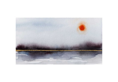 Aquarell Landschaft minimalistisch violett blau Ocker Gold Akzent abstrakt schlicht modern Kunst Arztpraxis Büro Natur Kunstdruck Bild