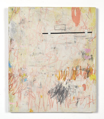 Untitled, Acrylic, drawing media & collage on panel, 12"x 10", 2019. 