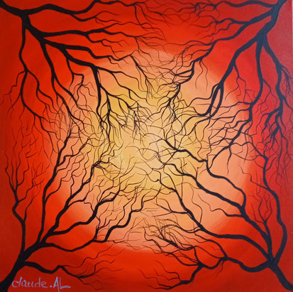 "Eveil au coeur du soleil". Acrylique sur toile. 30 X 30 cm. Disponible. 140€