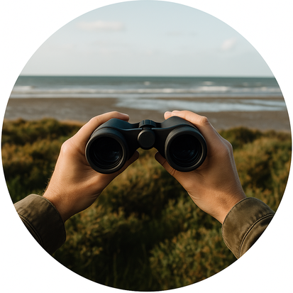 Blick durch ein Fernglas auf das Wattenmeer bei Cuxhaven – Naturbeobachtung an der Nordseeküste