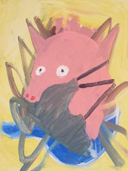 Schwein mit Maske, Öl auf Leinwand, 2016, 50 x 40 cm