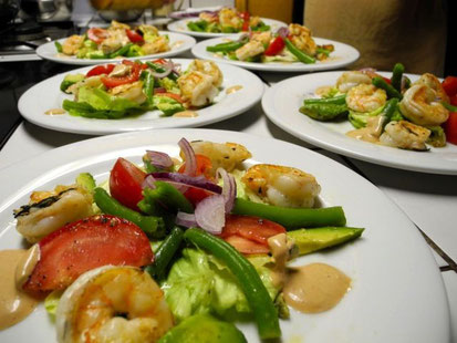 Mixed salad plates with shrimp