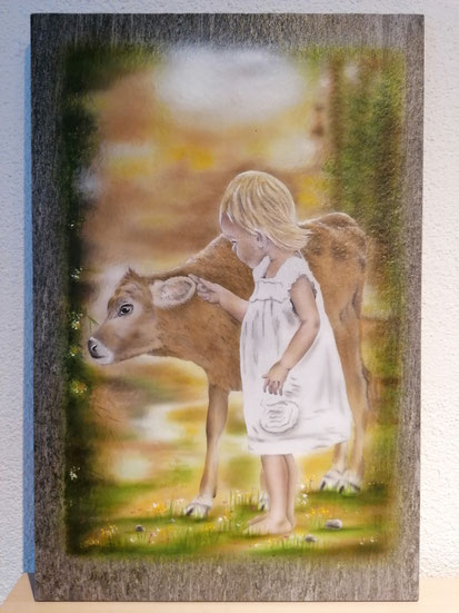 Auftragsmalerei / Airbrush / Geschenke / Holzuhren bemalen / Milchkanne bemalen / www.petras-handwerk.ch