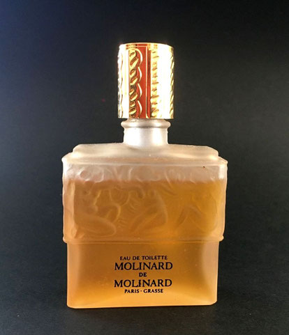 MOLINARD  - EAU DE TOILETTE  7,5 ML EN VERRE DEPOLI - SERIGRAPHIE DIFFERENTE SUR LA FACE - BOUCHON DORE AVEC DECORS - LALIQUE
