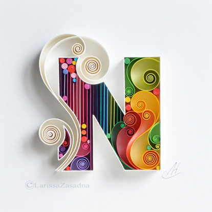 N, quilling, Quilling wall paper art, Custom, paper art, Letter N, Monogram, Framed, Personalized, Gift quilling art, Design, Decor, Gift birthday, Larissa Zasadna, квиллинг, бумага, буква N, Лариса Засадная