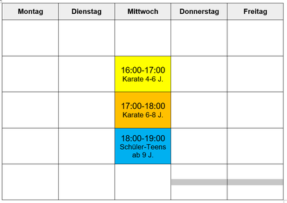 Stundenplan Karate Minis 4-6 Jahre, Kids 6-8 Jahre, Schüler 9-12 Jahre. Gottmadingen Kampfsport für Kinder
