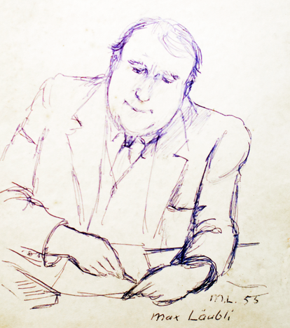 Portrait drawing of the painter Erwin Bowien by the Swiss artist Max Läubli, 1953  