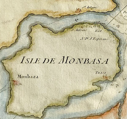 Mombasa Island 1750 by Jacques Nicolas Bellin.