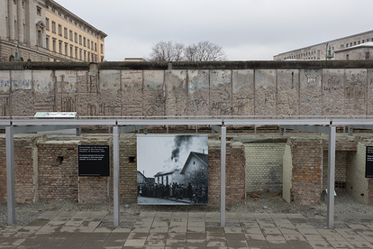 The photo shows the rest of the cellar of the former GESTAPO headquarters in Berlin. Right behind it there is a remnant of the Berlin Wall. 