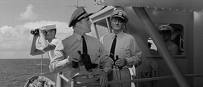 John Wayne in a scene of "In Harm's Way" aboard the Navy ship on the USS Kearsarge antisubmarine naval vessel. 