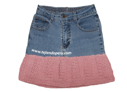 falda jean reciclada con borde a crochet