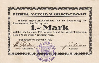 Bild: Wünschendorf Musikverein Anteilschein 1926