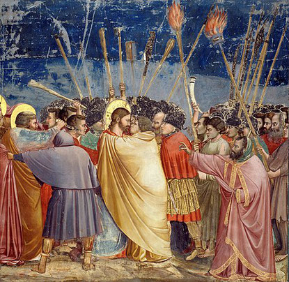 Der Judaskuss, Fresko von Giotto di Bondone in der Cappella degli Scrovegni (Quelle verlinkt)