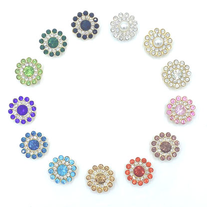 Strasssteine Blumen mit Fassung in gold 14 mm ,Knöpfchen in verschiedenen Farben, für Verschluß  Geschenkbox Holzbox