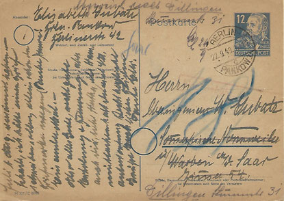 Nonnweiler Pankow Sommerfrische Francs Dillingen Nachgebühr postage due Saarland SBZ SOZ
