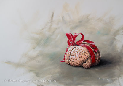 Das Geschenk, Acrylbild von Thomas Guggemos, Gehirn mit Schleife