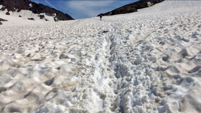 Gletscher Schnee Temperatur Klima Juli Pause Rast Braunschweiger Hütte Similaun Hütte Grenze Italien Osterreich Alpen E5 Berge Wandern