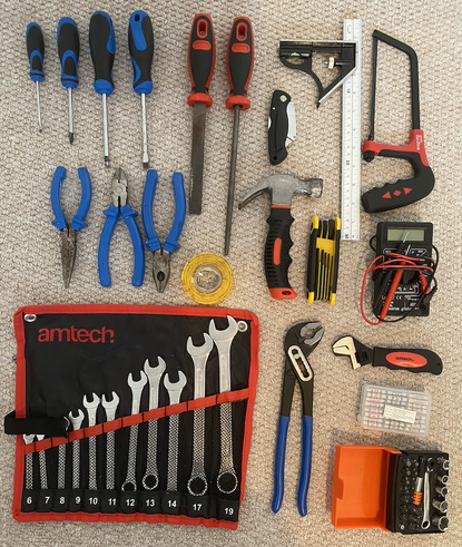 Picture of tools laid out on a grid