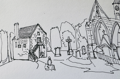 Sketch of Fortrose Cathedral ruins created during Blackisle Sketchers meet-up