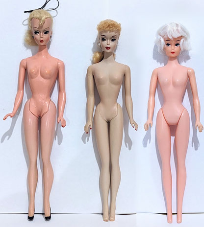 Body comparison between Bild Lilli (left), #3 Barbie (middle) and first Petra (right)