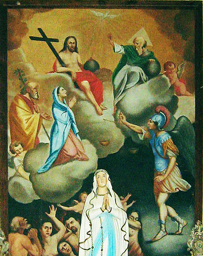 Intercession de Marie et Joseph auprès de la Trinité en faveur des âmes du Purgatoire en présence de saint Michel - Domenico Desanti