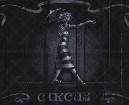 tav. selezionata ped esposta in mostra internazionale itinerante promossa dall' "Associazione Culturale Teatrio" © (VE) - matite colorate e tempera su carta - 2004 concorso "Circus"