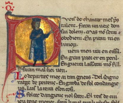 Guillaume IX le troubadour, comte de Poitiers, duc d'Aquitaine - Gallica BNF ms Fr. 12473 - ici sa célèbre chanson "Pos de chantar"