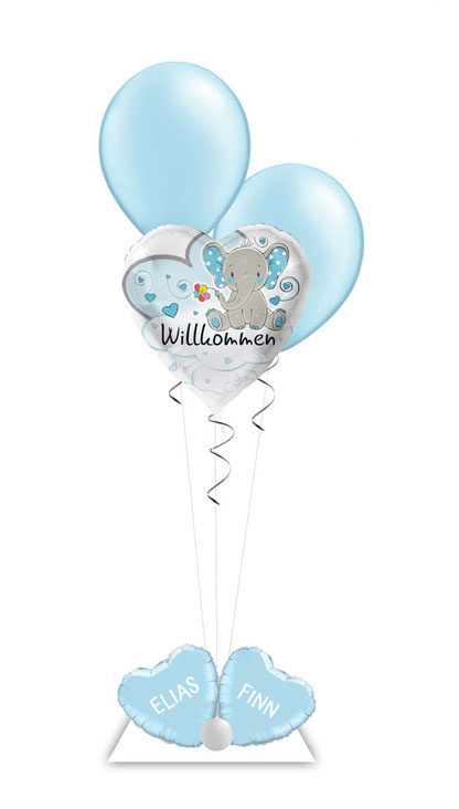 Ballon Luftballon Folienballon Heliumballon Zwillinge Mädchen Jungen blau rosa willkommen Geburt Versand personalisiert mit Namen Ballonbox Ballonversand Elefant Geschenk Überraschung Mitbringsel Krankenhaus Babyparty 